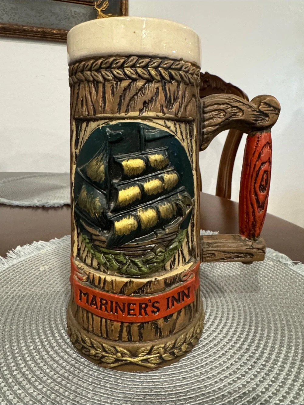Ceramic Beer Stein - Brown & Cream Nautical Design